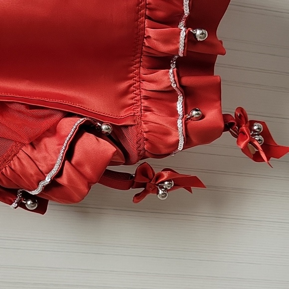 Victoria's Secret 34C red outfit with garters and bells. Bows on front and back - Picture 3 of 6